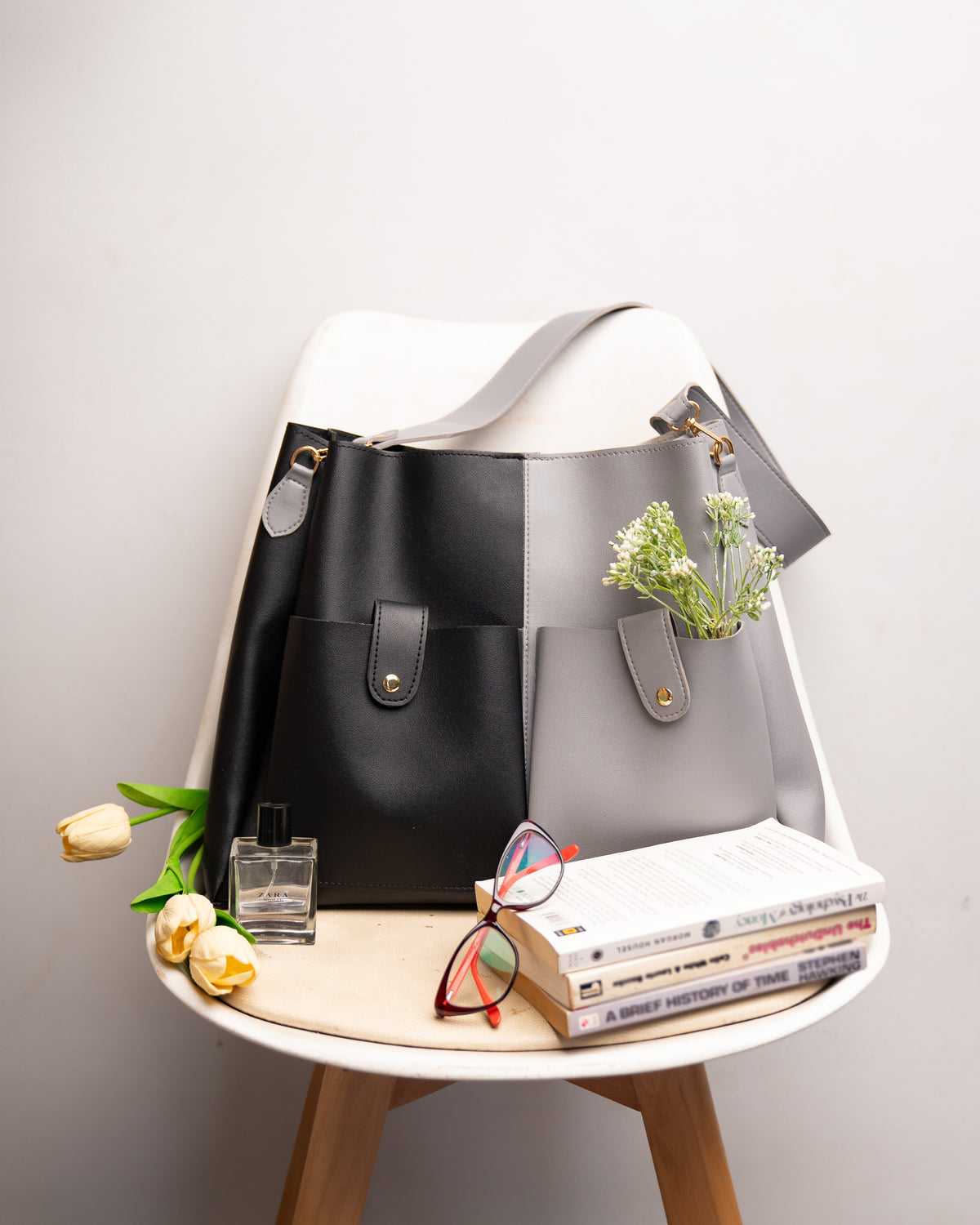 Dual color Dual pocket tote