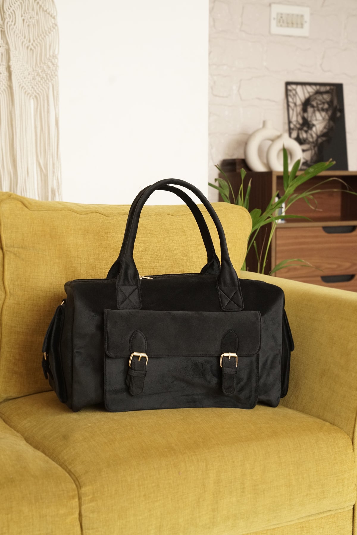 Suede duffle bag